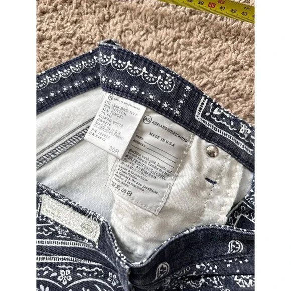 AG Adriano Goldschmied The Legging Ankle Skinny Jean Paisley Print Blue Size 30R - Picture 8 of 10